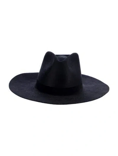 Pre-owned Janessa Leone Wool Suede Panama Hat In Black