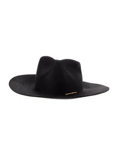 Pre-owned Janessa Leone Wool Wide Brim Fedora In Black