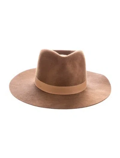 Pre-owned Janessa Leone Wool Wide Brim Gambler Hat  W/tags In Brown