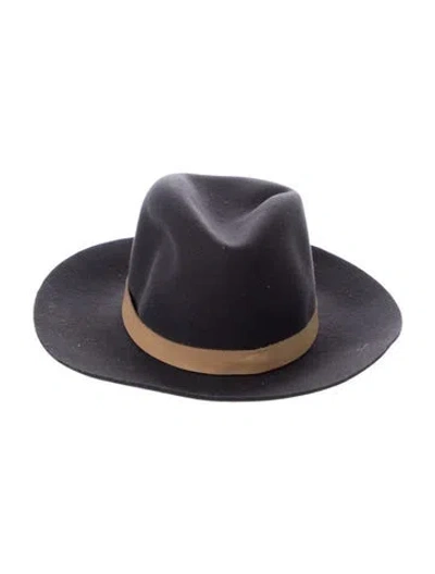 Pre-owned Janessa Leone Wool Wide Brim Hat In Gray