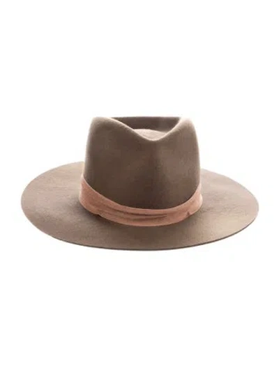 Pre-owned Janessa Leone Wool Wide-brim Fedora In Green/neutrals