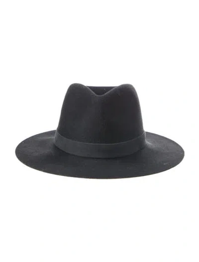 Pre-owned Janessa Leone Wool Wide-brim Hat In Black
