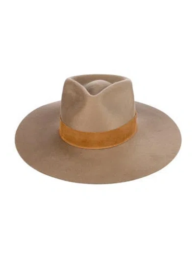 Pre-owned Janessa Leone Wool Wide-brim Hat In Neutral