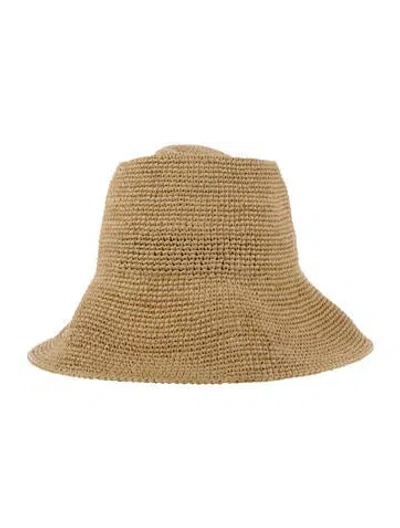 Pre-owned Janessa Leone Woven Solid Bucket Hat In Neutral