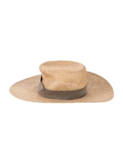 Pre-owned Janessa Leone Woven Straw Boater Hat In Neutral