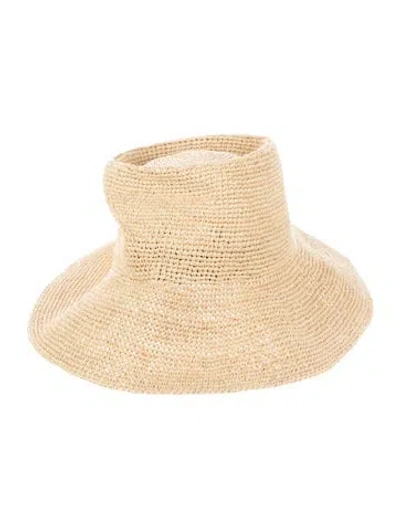 Pre-owned Janessa Leone Woven Straw Bucket Hat In Neutral