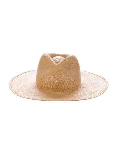Pre-owned Janessa Leone Woven Straw Fedora Hat In Neutral