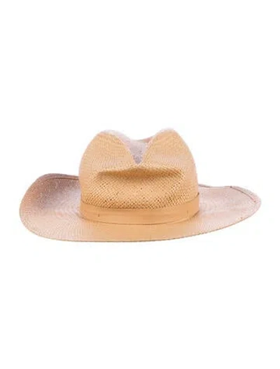 Pre-owned Janessa Leone Woven Straw Fedora Hat In Neutral