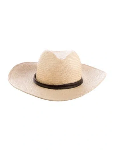 Pre-owned Janessa Leone Woven Straw Hat In Neutral