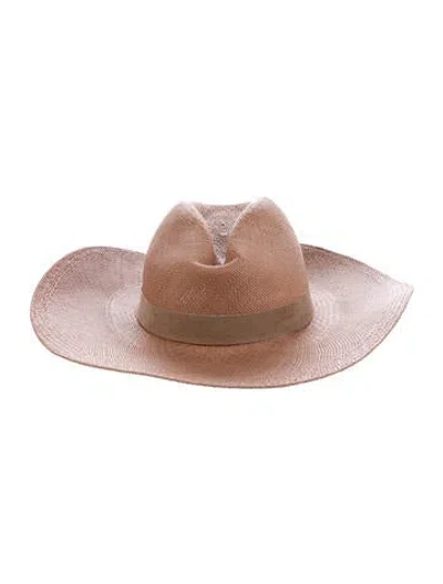 Pre-owned Janessa Leone Woven Straw Panama Hat In Neutral