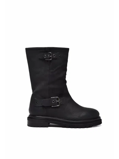 Janet & Janet Black Leather Buckle Boots