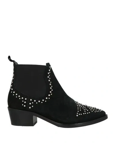 Janet & Janet Woman Ankle Boots Black Size 7 Leather, Textile Fibers