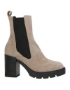 Janet & Janet Woman Ankle Boots Taupe Size 10 Leather, Elastic Fibres In Gray