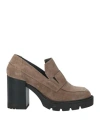 Janet & Janet Woman Loafers Khaki Size 8 Leather, Elastic Fibres In Sand