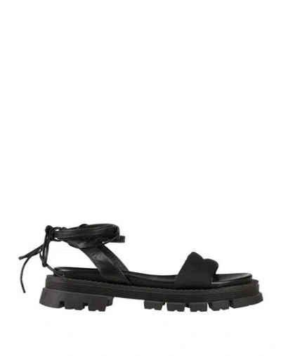 Janet & Janet Woman Sandals Black Size 6 Textile Fibers, Soft Leather