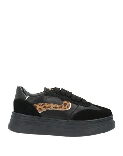 Janet & Janet Woman Sneakers Black Size 6 Leather, Textile Fibers