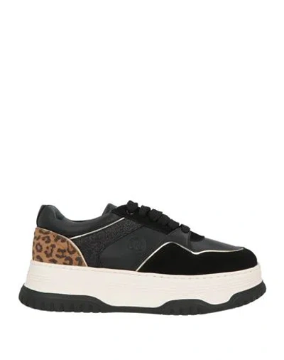 Janet & Janet Woman Sneakers Black Size 9 Leather, Textile Fibers