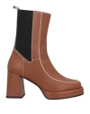 Janet & Janet Woman Ankle Boots Camel Size 8 Calfskin, Elastic Fibres In Beige