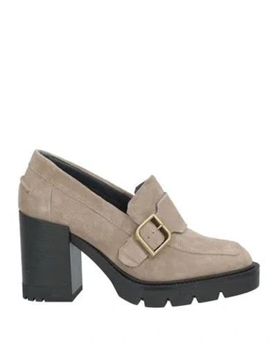Janet & Janet Woman Loafers Taupe Size 8 Leather In Grey
