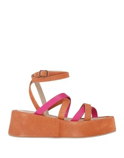 Janet & Janet Woman Sandals Brick Size 10 Leather In Red