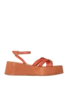 Janet & Janet Woman Sandals Orange Size 10 Leather