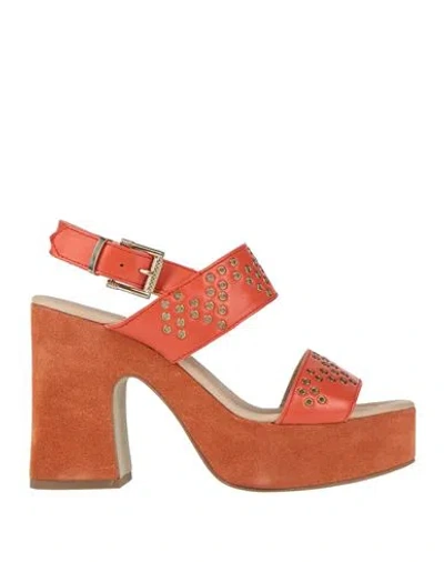 Janet & Janet Woman Sandals Orange Size 7 Leather