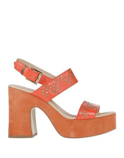 Janet & Janet Woman Sandals Orange Size 5 Leather