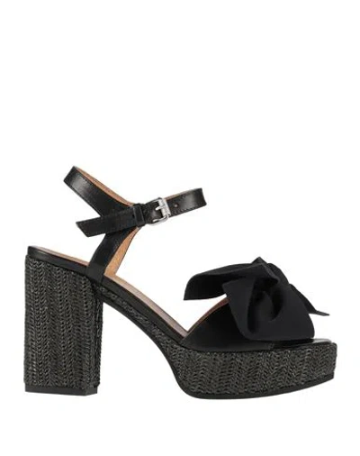 Janet Sport Woman Sandals Black Size 6 Leather, Textile Fibers