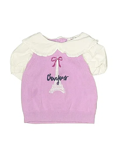 Pre-owned Janie And Jack Kids' 3/4 Sleeve Top Pink Ruffles Neckline Tops