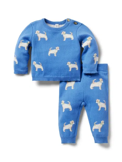 Janie And Jack Baby Boy's Dog Intarsia Sweater & Joggers Set In Blue