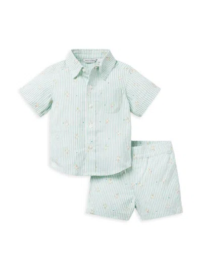 Janie And Jack Baby Boy's Linen-cotton Puppy Print Shirt & Shorts Set In Green