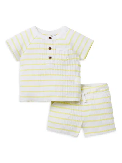Janie And Jack Baby Boy's Striped Ribbed Henley Top & Shorts Set In Yellow