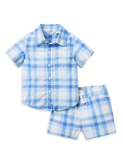 Janie And Jack Baby Boy's The Cabana Plaid Short-sleeve Shirt & Shorts Set In Blue