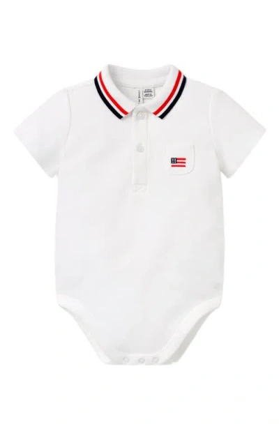 Janie And Jack Baby Boys Flag Icon Polo Bodysuit In White