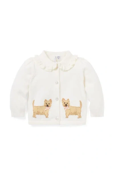 Janie And Jack Baby Dog Ruffle Collar Cardigan In White