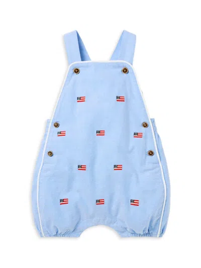 Janie And Jack Baby's Flag-embroidered Cotton Shortall In Blue