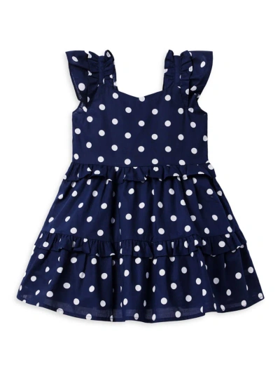 Janie And Jack Baby Girl's & Little Girl's Polka Dot Print Tiered Dress In Blue