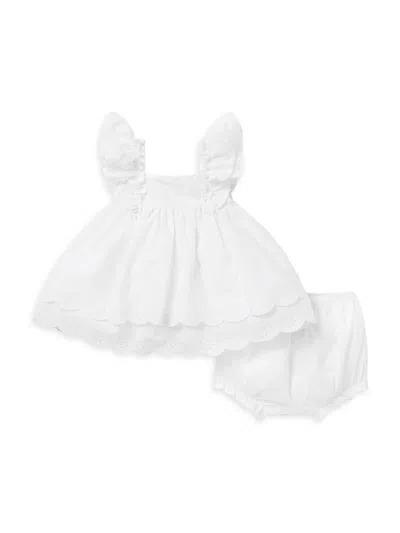 Janie And Jack Baby Girl's Eyelet Ruffle Dress & Bloomers Set In White