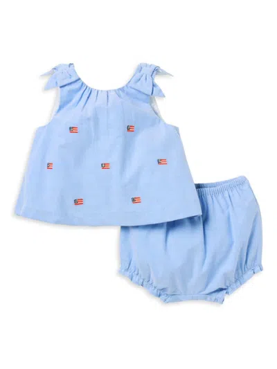 Janie And Jack Baby Girl's Flag-embroidered Cotton Dress & Bloomers Set In Blue