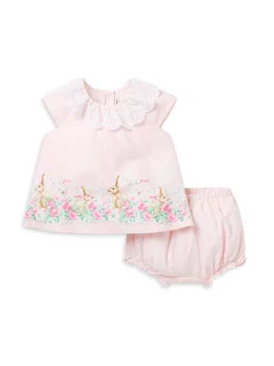 Janie And Jack Baby Girl's Floral Bunny Dress & Bloomers Set In Pink