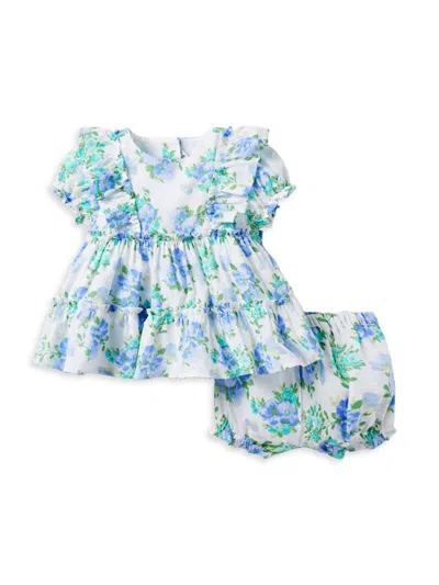 Janie And Jack Baby Girl's Floral Dress & Bloomers Set In Blue