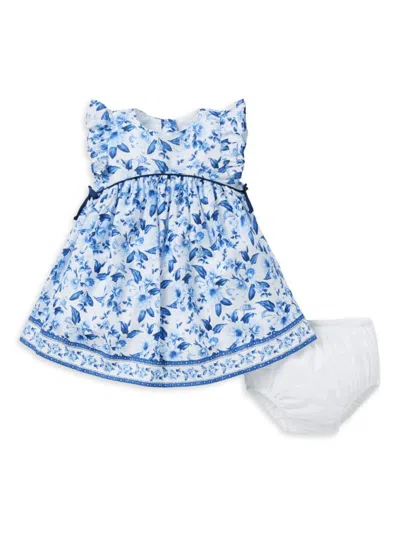 Janie And Jack Baby Girl's Floral Flutter Sleeve Dress & Bloomers Set In Blue