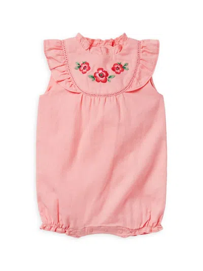 Janie And Jack Baby Girl's Linen-cotton Embroidered Floral Romper In Pink