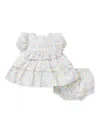 JANIE AND JACK BABY GIRL'S RUFFLE-TRIM FLORAL BUNNY PRINT DRESS & BLOOMERS SET