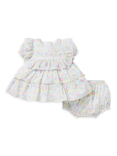 Janie And Jack Baby Girl's Ruffle-trim Floral Bunny Print Dress & Bloomers Set In Neutral