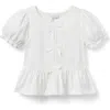 Janie And Jack Bow Peplum Top In White