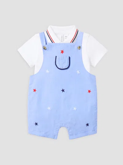 Janie And Jack Boy's Baby Boy's Embroidered Cotton Bodysuit & Overalls Set In Blue