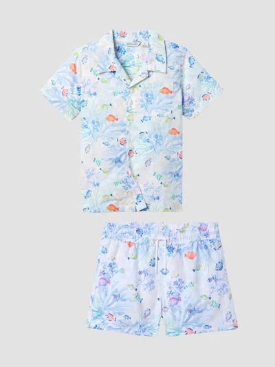 Janie And Jack Boy's Baby Boy's Fish Friends Cabana Short Pajamas In Blue