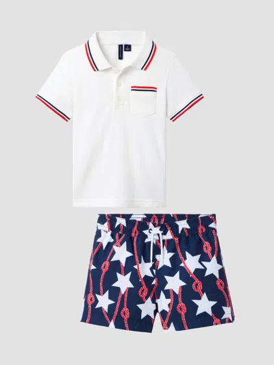 Janie And Jack Boy's Little Boy's & Boy's Polo Shirt & Star Swim Shorts Set In Multi
