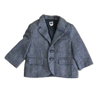 Pre-owned Janie And Jack Kids' Boys Blue Herringbone Sports Coat In Gray